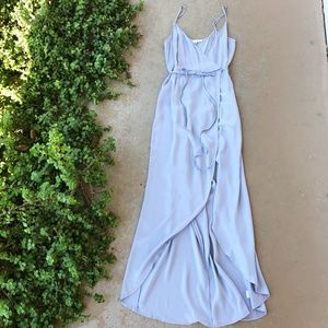 WAYF Periwinkle Silver Blue Satin Wrap Dress